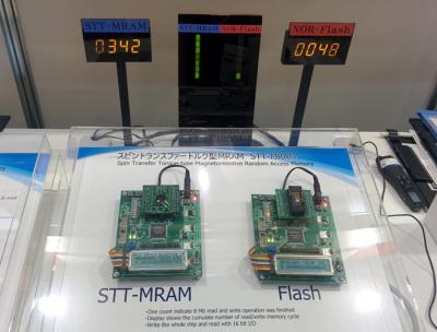 TDK STT-MRAM vs NOR FLASH speed comparison, CEATEC 2014